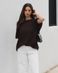 MINT | SHORT SLEEVE KNIT - DARK CHOCOLATE