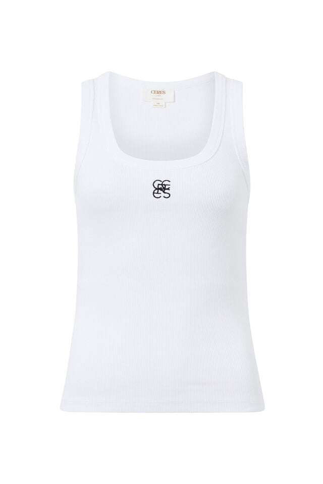 CERES LIFE | ZOE CONTOUR RIB SCOOP TANK - WHITE
