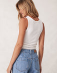 CERES LIFE | ZOE CONTOUR RIB SCOOP TANK - WHITE