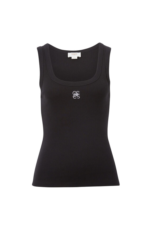 CERES LIFE | ZOE CONTOUR RIB SCOOP TANK - BLACK