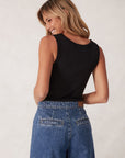 CERES LIFE | ZOE CONTOUR RIB SCOOP TANK - BLACK