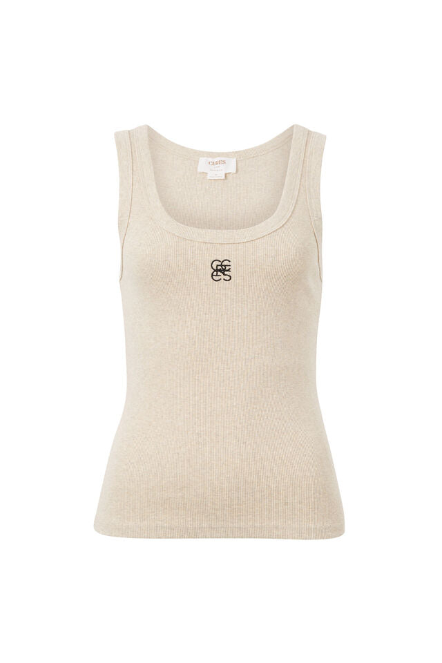 CERES LIFE | ZOE CONTOUR RIB SCOOP TANK - OATMEAL