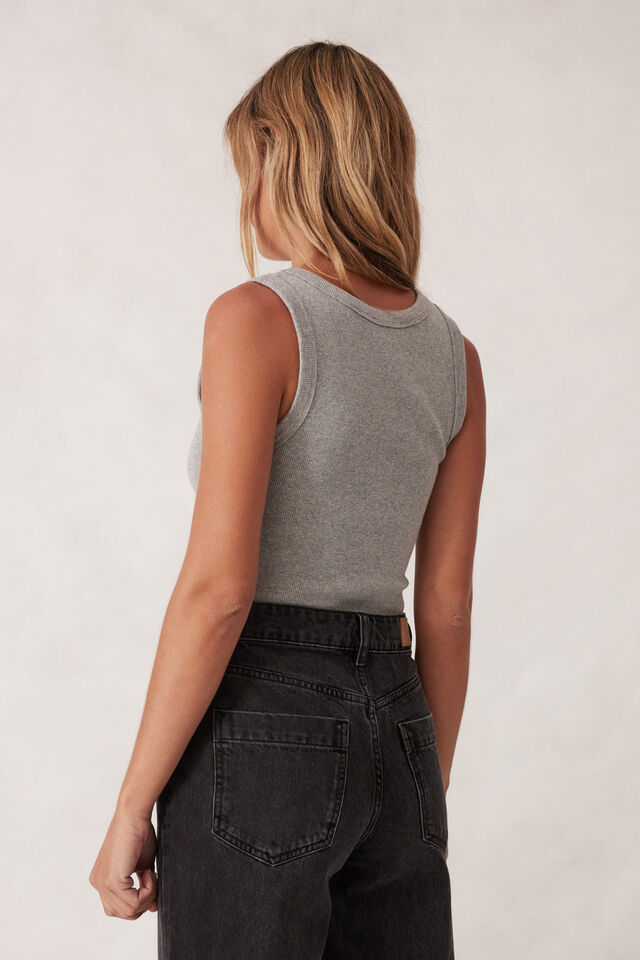 CERES LIFE | ZOE CONTOUR RIB SCOOP TANK - GREY