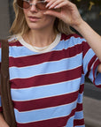 CERES LIFE | STEVIE SLOUCHY TEE - BURGUNDY / SKY BLUE STRIPE