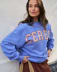 CERES LIFE | ISLA OVERSIZED SLOUCY CREW - VINTAGE BLUE / PINK CLAY
