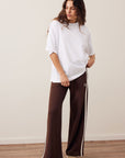 CERES LIFE | GIGI WIDE LEG TERRY TRACKPANT - CHOCOLATE SIDE STRIPE