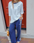 CERES LIFE | GIGI WIDE LEG TERRY TRACKPANT - WASHED NAVY