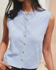 CERES LIFE | LYLA BUTTON THROUGH RIB TANK - SKY BLUE