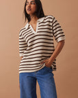 CERES LIFE | MOLLY TEXTURED STRIPE SHORT SLEEVE KNIT TUNIC - CHOC STRIPE