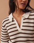 CERES LIFE | MOLLY TEXTURED STRIPE SHORT SLEEVE KNIT TUNIC - CHOC STRIPE