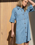 CERES LIFE | AVA SHORT SLEEVE MINI DRESS - VINTAGE BLUE