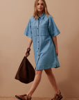 CERES LIFE | AVA SHORT SLEEVE MINI DRESS - VINTAGE BLUE