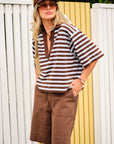 CERES LIFE | ARLIE SHORT SLEEVE RUBGY - CHOC / CHALK STRIPE