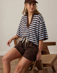 CERES LIFE | ARLIE SHORT SLEEVE RUBGY - CHOC / CHALK STRIPE