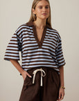 CERES LIFE | ARLIE SHORT SLEEVE RUBGY - CHOC / CHALK STRIPE