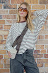 CERES LIFE | BEAU LONG SLEEVE SLOUCHY TEE - MILK/BROWN STRIPE