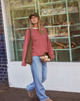 CERES LIFE | BEAU LONG SLEEVE SLOUCHY TEE - MULBERRY/RED/STONE STRIPE