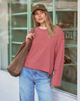 CERES LIFE | BEAU LONG SLEEVE SLOUCHY TEE - MULBERRY/RED/STONE STRIPE