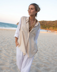 HUT | THE BOYFRIEND LINEN SHIRT - SANDY SPLASH