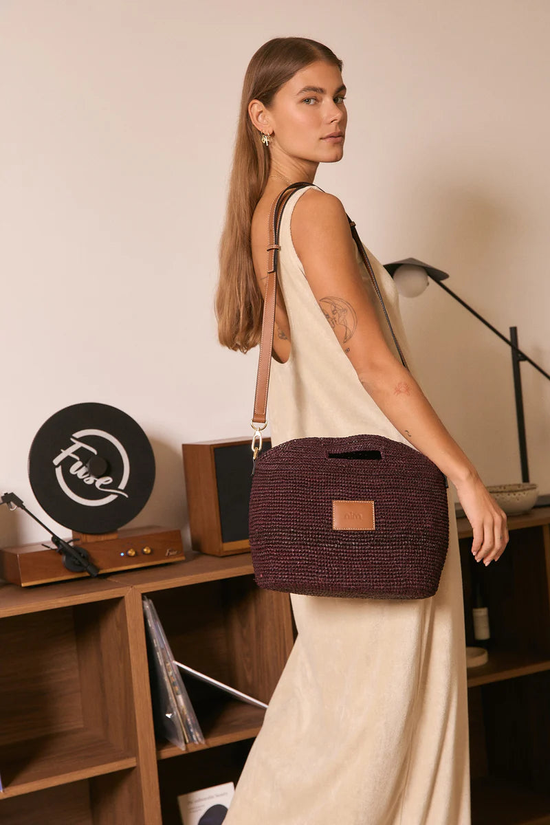 NIM | LEATHER TRIMMED RAFFIA BB - COCOA