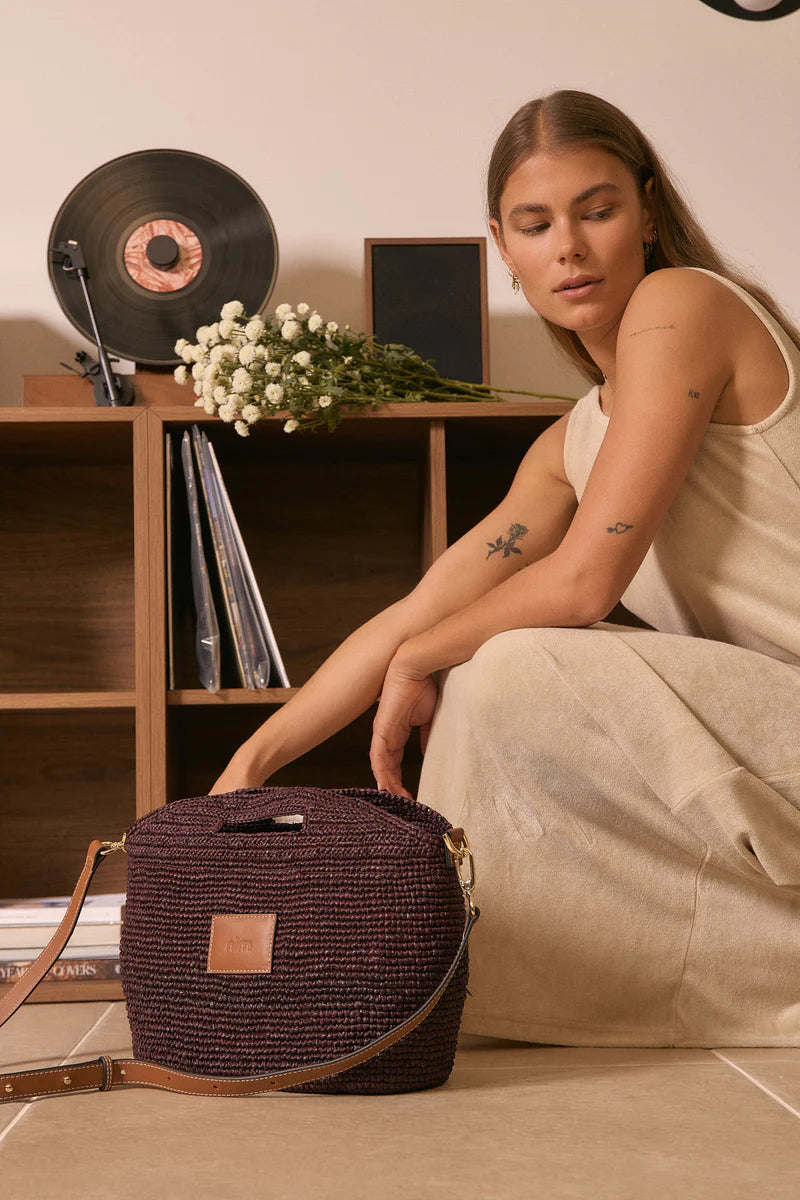 NIM | LEATHER TRIMMED RAFFIA BB - COCOA