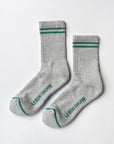 LE BON SHOPPE | BOYFRIEND SOCK - LIGHT GREY / GREEN STRIPE