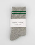 LE BON SHOPPE | BOYFRIEND SOCK - LIGHT GREY / GREEN STRIPE