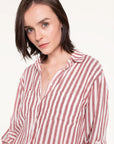 HUT | THE BOYFRIEND LINEN SHIRT - RHUBARB STRIPE