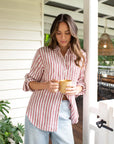 HUT | THE BOYFRIEND LINEN SHIRT - RHUBARB STRIPE