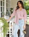 HUT | THE BOYFRIEND LINEN SHIRT - RHUBARB STRIPE