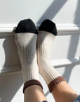 LE BON SHOPPE | COLOR BLOCK GIRLFRIEND SOCKS | BLACK / COFFEE -