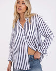 HUT | THE BOYFRIEND LINEN SHIRT - NAVY / WHITE STRIPE
