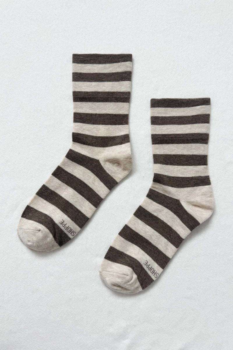 LE BON SHOPPE | WALLY SOCKS - WIDE BROWN STRIPE