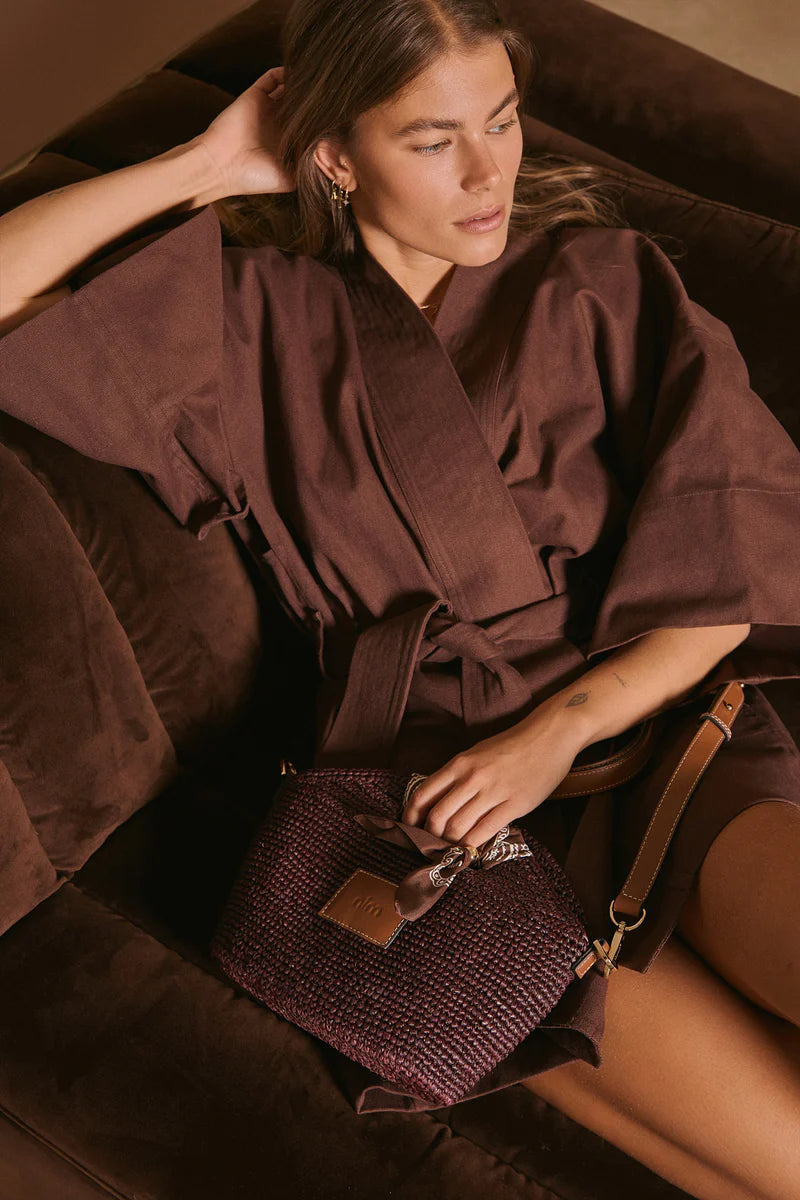 NIM | LEATHER TRIMMED RAFFIA MINI - COCOA