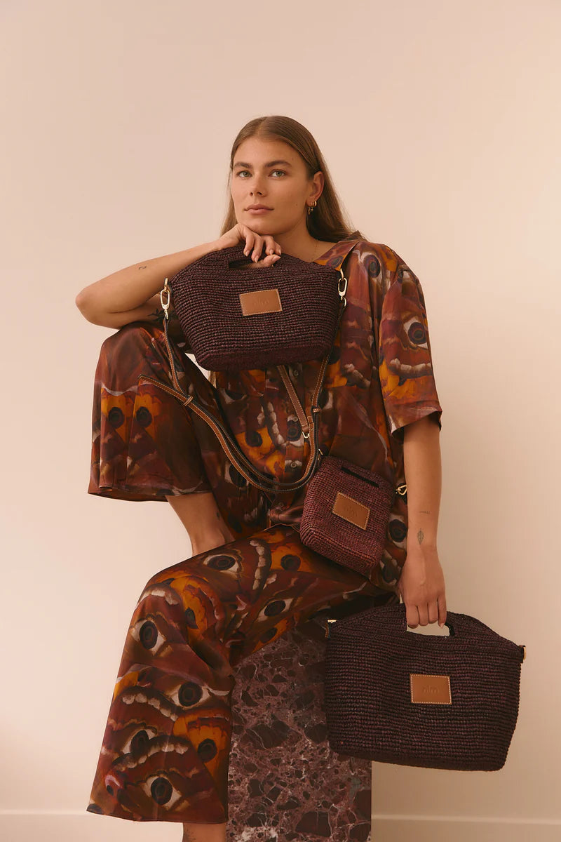 NIM | LEATHER TRIMMED RAFFIA MINI - COCOA