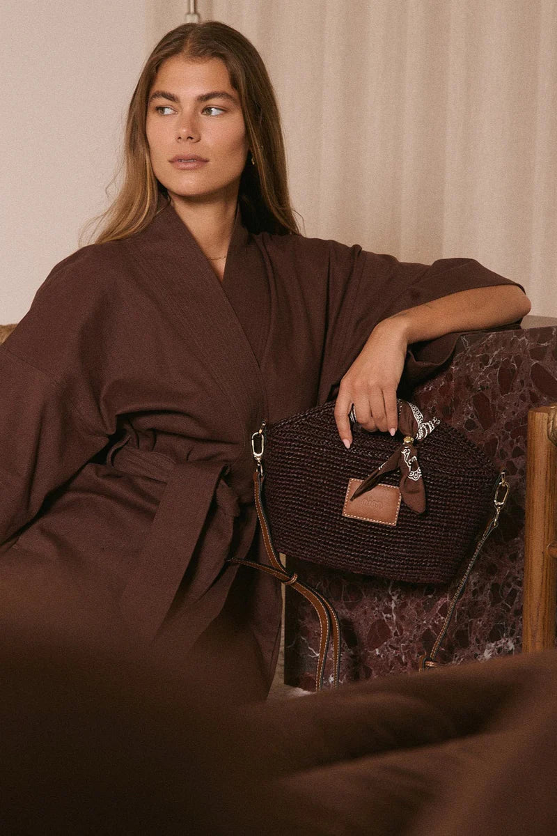 NIM | LEATHER TRIMMED RAFFIA MINI - COCOA