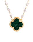 FAIRLEY | PEARL MALACHITE CLOVER NECKLACE