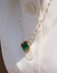 FAIRLEY | PEARL MALACHITE CLOVER NECKLACE