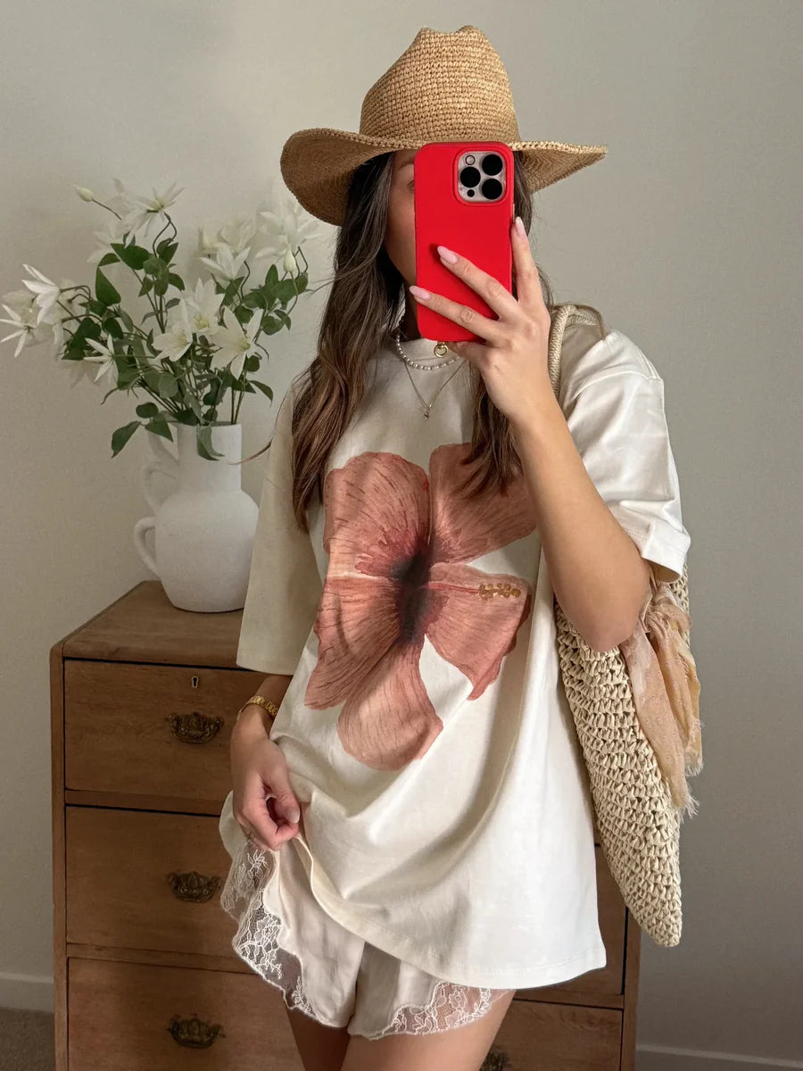 MAKU | BURGUNDY HIBISCUS OVERSIZED TEE