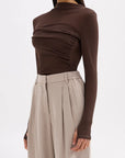 NUDE LUCY | ASTER L/S MESH TOP - CHOCOLATE