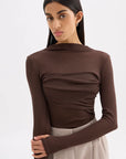 NUDE LUCY | ASTER L/S MESH TOP - CHOCOLATE