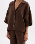 NUDE LUCY | LOUNGE LINEN SHIRT - CHOCOLATE