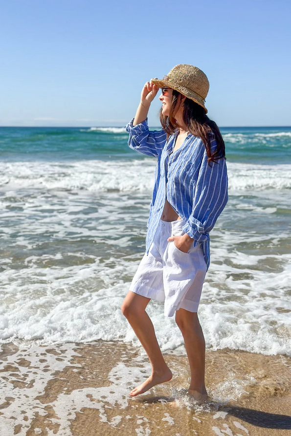 HUT | THE BOYFRIEND LINEN SHIRT - MARINE STRIPE