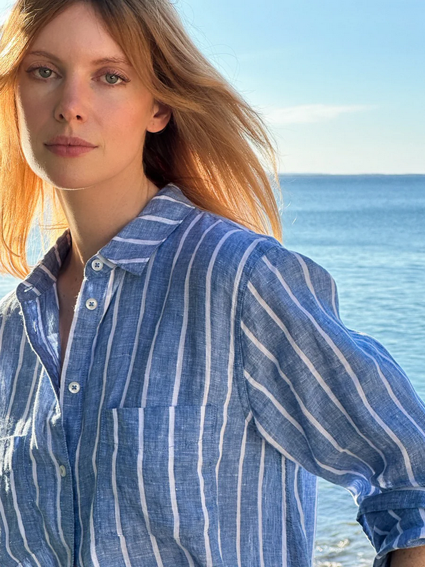 HUT | THE BOYFRIEND LINEN SHIRT - MARINE STRIPE