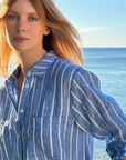 HUT | THE BOYFRIEND LINEN SHIRT - MARINE STRIPE