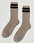LE BON SHOPPE | SNOW VARSITY SOCKS - BEIGE / BLACK STRIPE