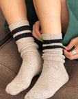 LE BON SHOPPE | SNOW VARSITY SOCKS - BEIGE / BLACK STRIPE