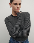 NUDE LUCY | ORGANIC STRIPE RIB L/S TEE - STRIPE