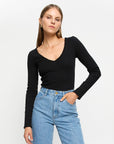 KIVARI | TALLULAH V NECK TOP - BLACK