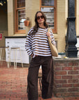 CERES LIFE | BEAU LONG SLEEVE SLOUCHY TEE - COCOA SKY BLUE STRIPE
